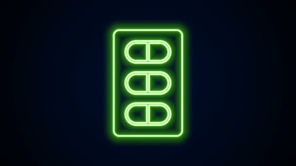 Žhnoucí neonová linie Pilulky v blistru balení ikony izolované na černém pozadí. Léková forma pro tablety, vitamíny, antibiotika, aspirin. Grafická animace pohybu videa 4K — Stock video