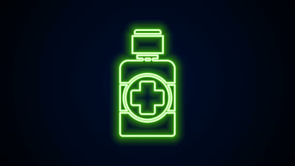 Leuchtende Leuchtschrift Flasche mit Medizinsirup-Symbol isoliert auf schwarzem Hintergrund. 4K Video Motion Grafik Animation — Stockvideo