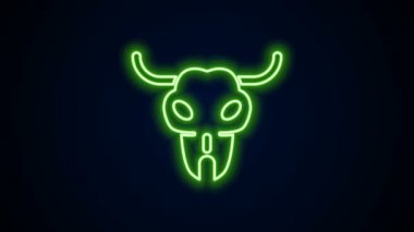 Parlayan neon hattı Buffalo kafatası ikonu siyah arka planda izole edildi. 4K Video hareketli grafik canlandırması