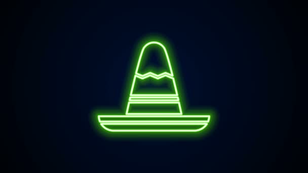 Glowing neon line Traditional mexican sombrero hat icon isolated on black background. 4K 비디오 모션 그래픽 애니메이션 — 비디오