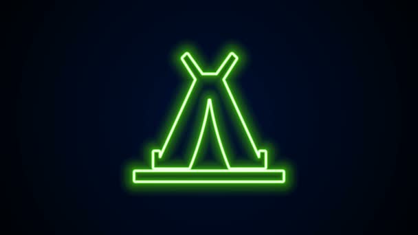 Glowing neon line Traditional indian teepee or wigwam icon isolated on black background. Indian tent. 4K Video motion graphic animation — Stock Video