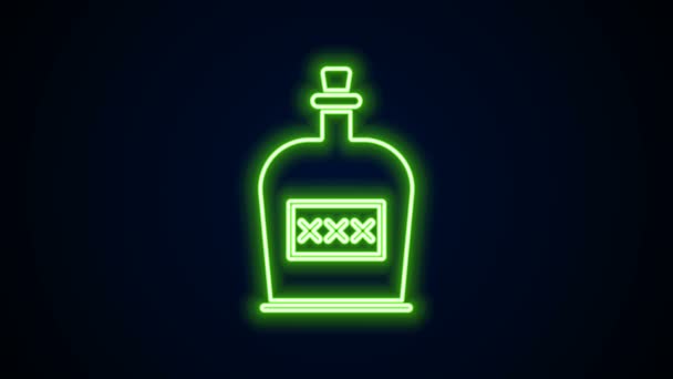 Leuchtende Neon-Linie Alkoholgetränk Rum Flasche Symbol isoliert auf schwarzem Hintergrund. 4K Video Motion Grafik Animation — Stockvideo