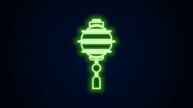 Parlayan neon hattı Çin kağıt fener ikonu siyah arka planda izole edildi. 4K Video hareketli grafik canlandırması