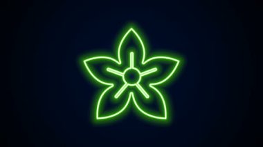 Parlayan neon çizgisi Lotus çiçeği simgesi siyah arkaplanda izole edildi. 4K Video hareketli grafik canlandırması