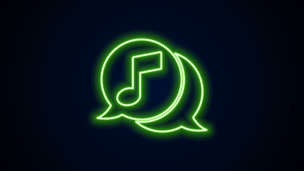 Linea al neon luminosa Nota musicale nell'icona a bolle vocali isolata su sfondo nero. Concetto di musica e suono. Animazione grafica 4K Video motion — Video Stock