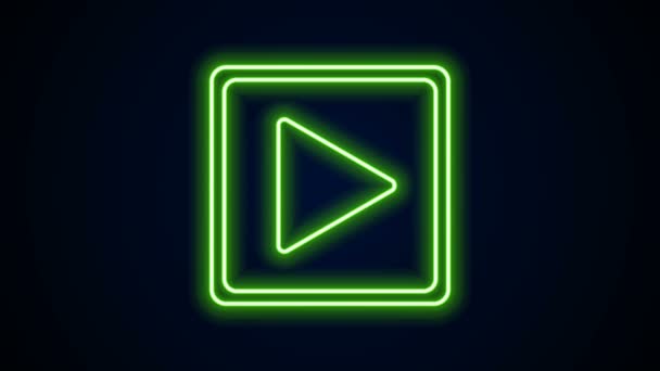 Linea al neon luminosa Gioca nell'icona quadrata isolata su sfondo nero. Animazione grafica 4K Video motion — Video Stock