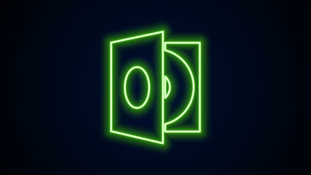 Linha de néon brilhante Jogador de vinil com um ícone de disco de vinil isolado no fundo preto. Animação gráfica em movimento de vídeo 4K — Vídeo de Stock