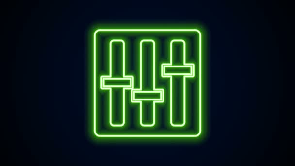 Gloeiende neon lijn Geluidsmixer controller pictogram geïsoleerd op zwarte achtergrond. Dj apparatuur schuifknoppen. Een mengpaneel. 4K Video motion grafische animatie — Stockvideo