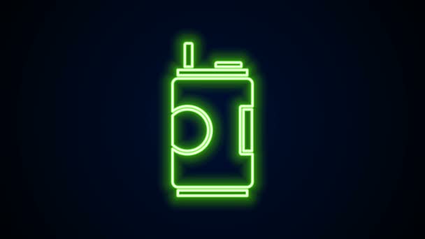 Linha de néon brilhante Ícone de lata de refrigerante isolado no fundo preto. Animação gráfica em movimento de vídeo 4K — Vídeo de Stock