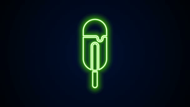 Glödande neon linje glass ikon isolerad på svart bakgrund. Söt symbol. 4K Video motion grafisk animation — Stockvideo