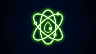 Parlayan neon hattı Atom simgesi siyah arkaplanda izole edildi. Bilimin, eğitimin, nükleer fiziğin, bilimsel araştırmaların sembolü. 4K Video hareketli grafik canlandırması