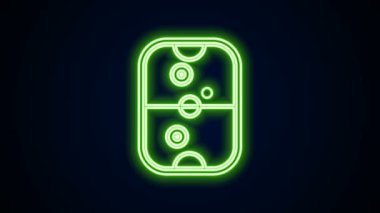 Parlayan neon hattı hava hokey masası ikonu siyah arka planda izole edildi. 4K Video hareketli grafik canlandırması