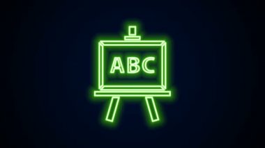 Parlayan neon çizgisi kireç taşı simgesi siyah arkaplanda izole edildi. Okul karatahtası. 4K Video hareketli grafik canlandırması