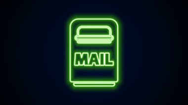 Parlayan neon hattı posta kutusu simgesi siyah arkaplanda izole edildi. Posta kutusu simgesi. Posta kutusunda bayrak var. 4K Video hareketli grafik canlandırması