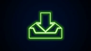 Parlayan neon hattı gelen kutusu simgesi siyah arkaplanda izole edildi. 4K Video hareketli grafik canlandırması