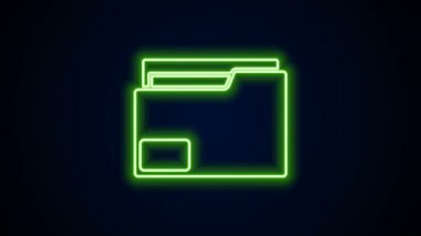 Parlayan neon çizgisi dosya dizini simgesi siyah arkaplanda izole edildi. Muhasebe klasörü sembolü. Muhasebe yönetimi. 4K Video hareketli grafik canlandırması