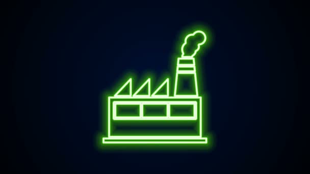 Žhnoucí neonová linka Ropná a plynárenská průmyslová budova ikona izolované na černém pozadí. Grafická animace pohybu videa 4K — Stock video