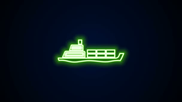 Glødende neon line Olie tankskib ikon isoleret på sort baggrund. 4K Video bevægelse grafisk animation – Stock-video
