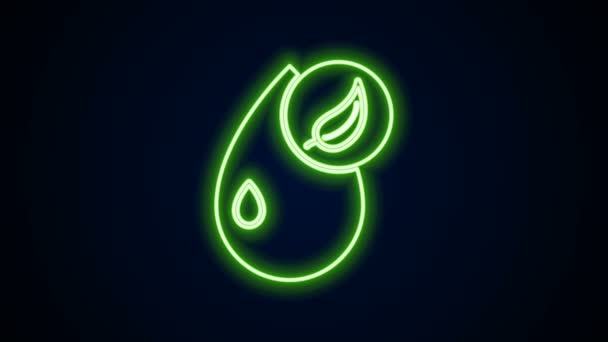 Icono de combustible Bio de línea de neón brillante aislado sobre fondo negro. Eco bio. Medio ambiente verde y reciclaje. Animación gráfica de vídeo 4K — Vídeo de stock