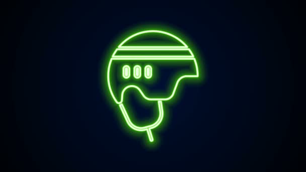 Linha de néon brilhante ícone do capacete de hóquei isolado no fundo preto. Animação gráfica em movimento de vídeo 4K — Vídeo de Stock