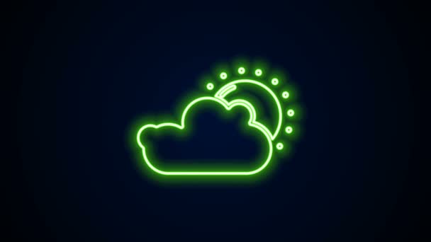 Linea al neon incandescente Icona del sole e delle nuvole isolata su sfondo nero. Animazione grafica 4K Video motion — Video Stock