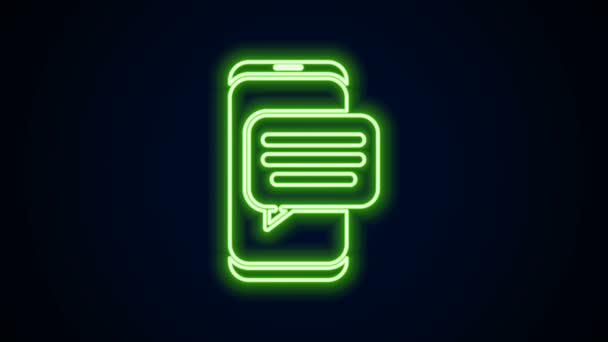 Linea neon incandescente Nuova notifica di messaggi di chat sull'icona del telefono isolata su sfondo nero. Smartphone chatta messaggi sms bolle vocali. Animazione grafica 4K Video motion — Video Stock