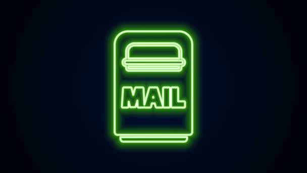 黒の背景に隔離されたネオンラインメールボックスのアイコンを光る。メールボックスのアイコン。ポールの郵便ポストにフラグが付いている。4Kビデオモーショングラフィックアニメーション — ストック動画