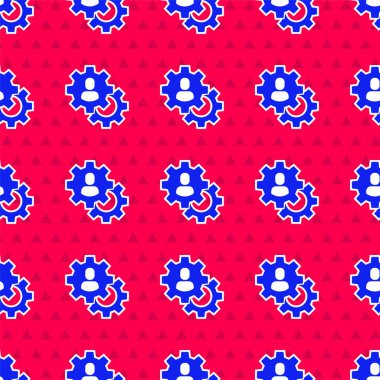 Mavi kafa avlama ikonu kırmızı arka planda izole edilmiş kusursuz desen. İş hedefi ya da İstihdam tabelası. İş için insan kaynakları ve adam toplama. Vektör.