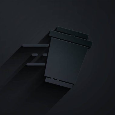 Kağıt, kahve fincanını siyah arka planda izole etmek için kesmiş. Kağıt sanatı tarzı. Vektör.