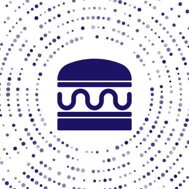 Mavi Burger simgesi beyaz arkaplanda izole edildi. Hamburger ikonu. Çizburger sandviç tabelası. Fast food menüsü. Soyut çember rastgele noktalar. Vektör.