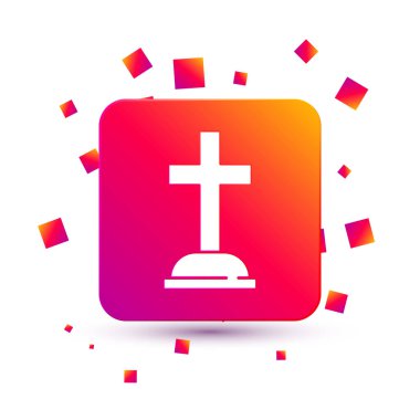 Beyaz arka planda çapraz simgesi olan Beyaz Tombstone. Mezar ikonu. Kare renk düğmesi. Vektör.