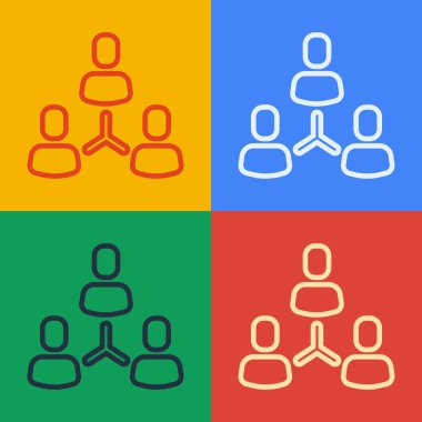 Pop Art Line Project ekip taban simgesi renk arkaplanında izole edildi. İş analizi ve planlama, danışmanlık, takım çalışması, proje yönetimi. Vektör.