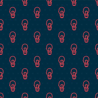 Fikir simgesi kavramına sahip kırmızı çizgi ampulü siyah arkaplanda izole edilmiş pürüzsüz desen. Enerji ve fikir sembolü. İlham konsepti. Vektör.