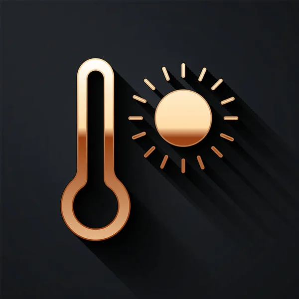 Arany Meteorológiai Hőmérő Amely Fekete Alapon Izolált Hőt Hideg Ikont — Stock Vector
