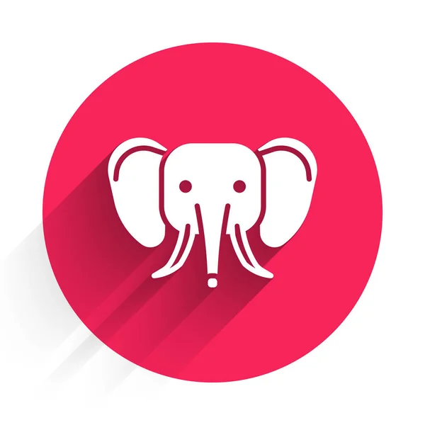 Icône Éléphant Blanc Isolée Avec Une Ombre Longue Bouton Rouge — Image vectorielle