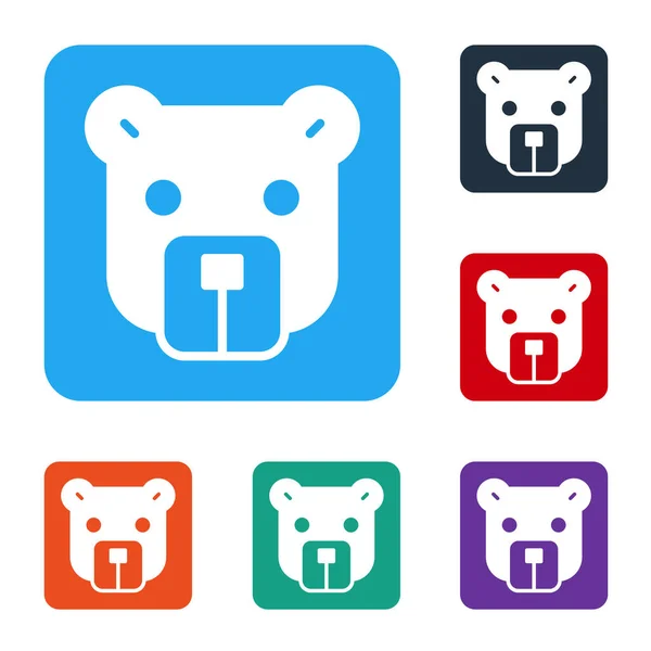 Ícone Cabeça Urso Branco Isolado Fundo Branco Definir Ícones Botões —  Vetores de Stock
