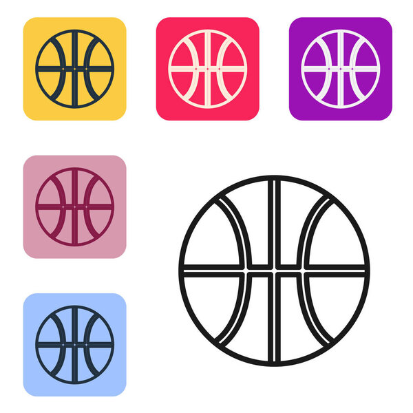 Black line Basketball ball icon isolated on white background. Sport symbol. Set icons in color square buttons. Vector.