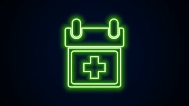 Parlayan neon hattı Doktor randevu simgesi siyah arkaplanda izole edildi. Takvim, planlama kurulu, ajanda, danışman doktor. 4K Video hareketli grafik canlandırması