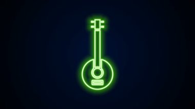 Parlayan neon hattı Banjo simgesi siyah arkaplanda izole edildi. Müzik aleti. 4K Video hareketli grafik canlandırması