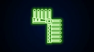 Siyah arka planda tüy ikonu olan parlak neon çizgili Hint başlığı. Amerikan yerlilerinin geleneksel başlığı. 4K Video hareketli grafik canlandırması