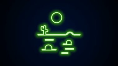 Siyah arka planda izole edilmiş kaktüs ikonu ile parlayan neon çizgisi çöl manzarası. 4K Video hareketli grafik canlandırması