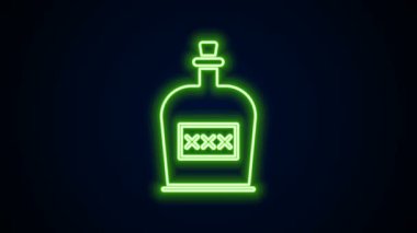 Parlayan neon hattı Alkol, siyah arka planda izole edilmiş rom şişesi ikonu. 4K Video hareketli grafik canlandırması