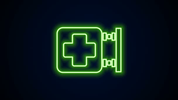 Glowing neon line Hospital signboard icon isolated on black background. 4K Video motion graphic animation — Stock Video