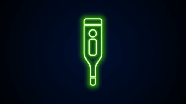 Glödande neon line Medicinsk digital termometer för medicinsk undersökning ikon isolerad på svart bakgrund. 4K Video motion grafisk animation — Stockvideo