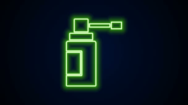 Glowing neon line Botol medis dengan nozzle spray untuk pengobatan penyakit dari hidung dan tenggorokan ikon terisolasi di latar belakang hitam. Animasi grafis gerak Video 4K — Stok Video