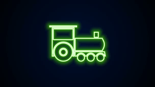 Linia luminoasă de neon Pictograma trenului retro izolată pe fundal negru. Simbolul transportului public. 4K Animație grafică în mișcare video — Videoclip de stoc
