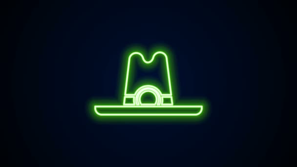 Linha de néon brilhante ícone chapéu de cowboy ocidental isolado no fundo preto. Animação gráfica em movimento de vídeo 4K — Vídeo de Stock