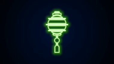 Parlayan neon hattı Çin kağıt fener ikonu siyah arka planda izole edildi. 4K Video hareketli grafik canlandırması