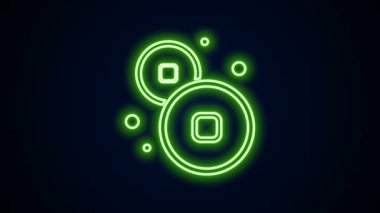 Parlayan neon hattı Çin Yuan para birimi sembolü simgesi siyah arkaplanda izole edildi. Bozuk para. Bankacılık işareti. Para sembolü. 4K Video hareketli grafik canlandırması