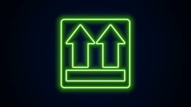 Parlayan neon hattı Bu tarafta siyah arkaplanda izole edilmiş bir simge var. Paketin üst tarafını gösteren iki ok. Kargo halledildi. 4K Video hareketli grafik canlandırması